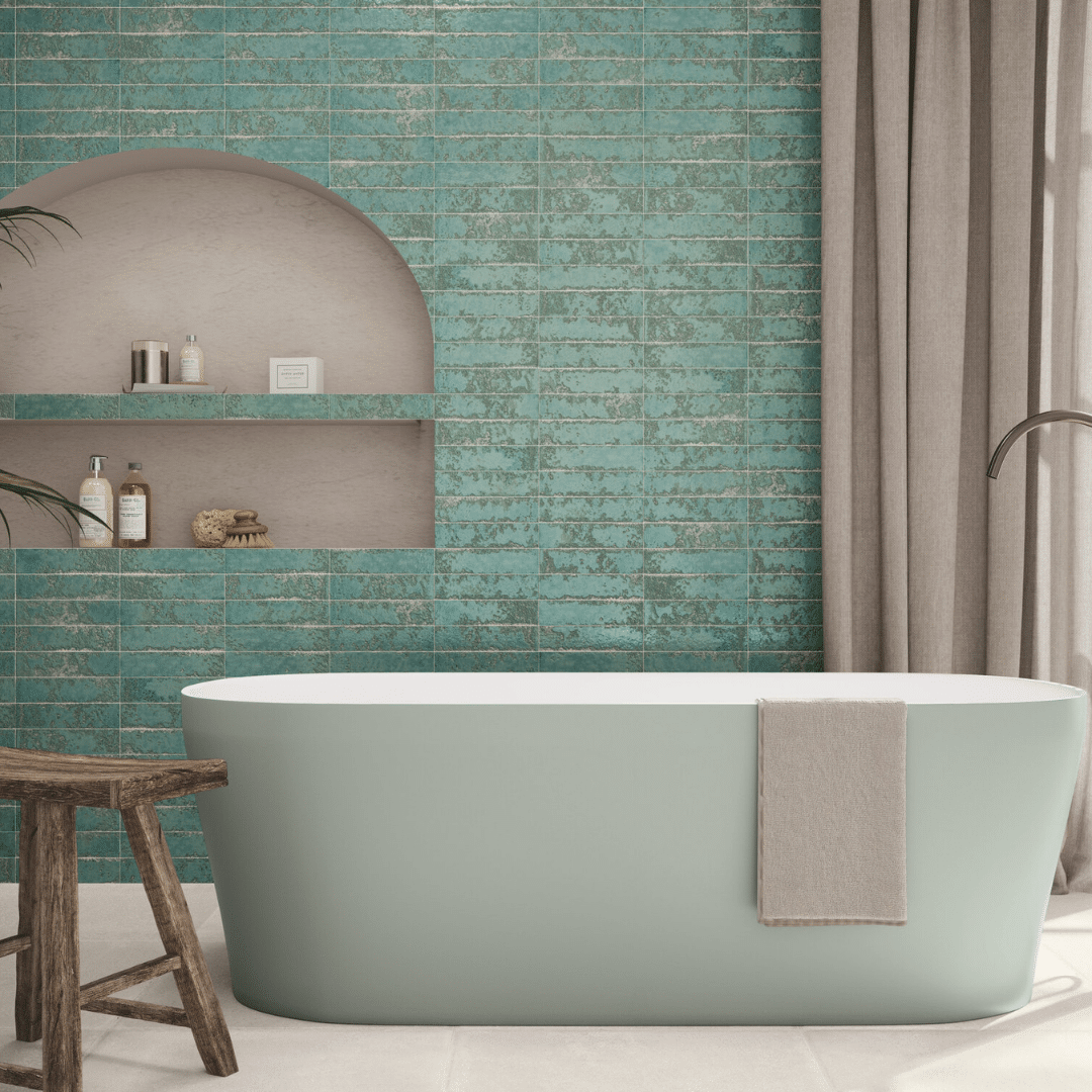 Elegant glossy teal blue ceramic wall metro tiles