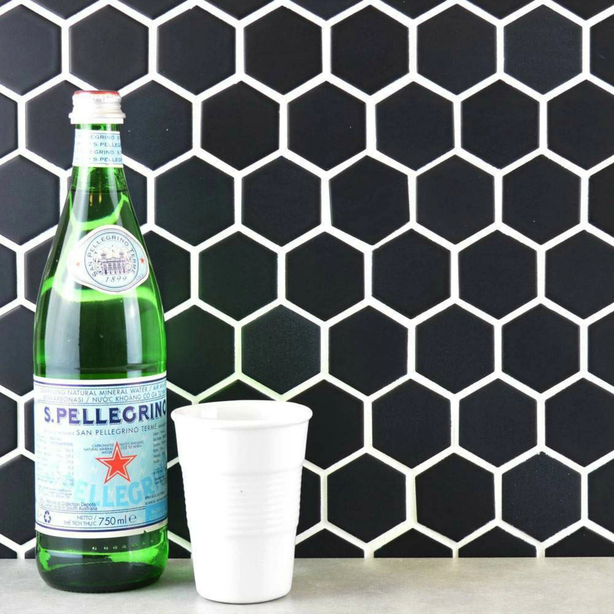 Matt black porcelain hexagon tiles for interior walls