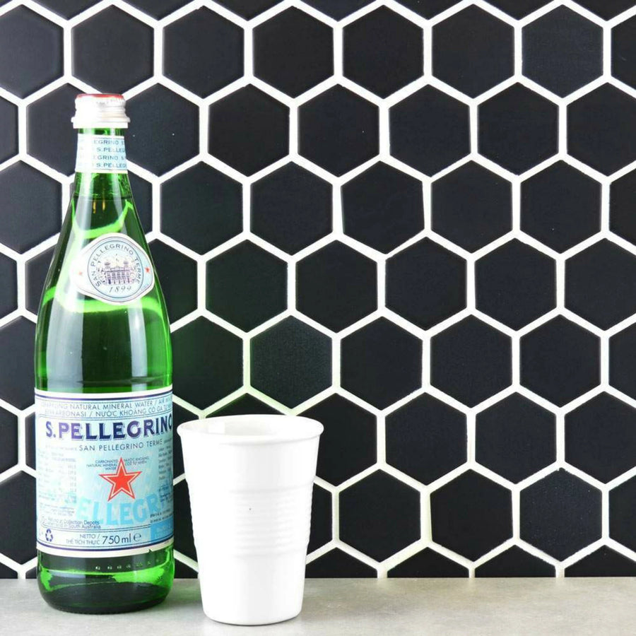 Matt black porcelain hexagon tiles for interior walls