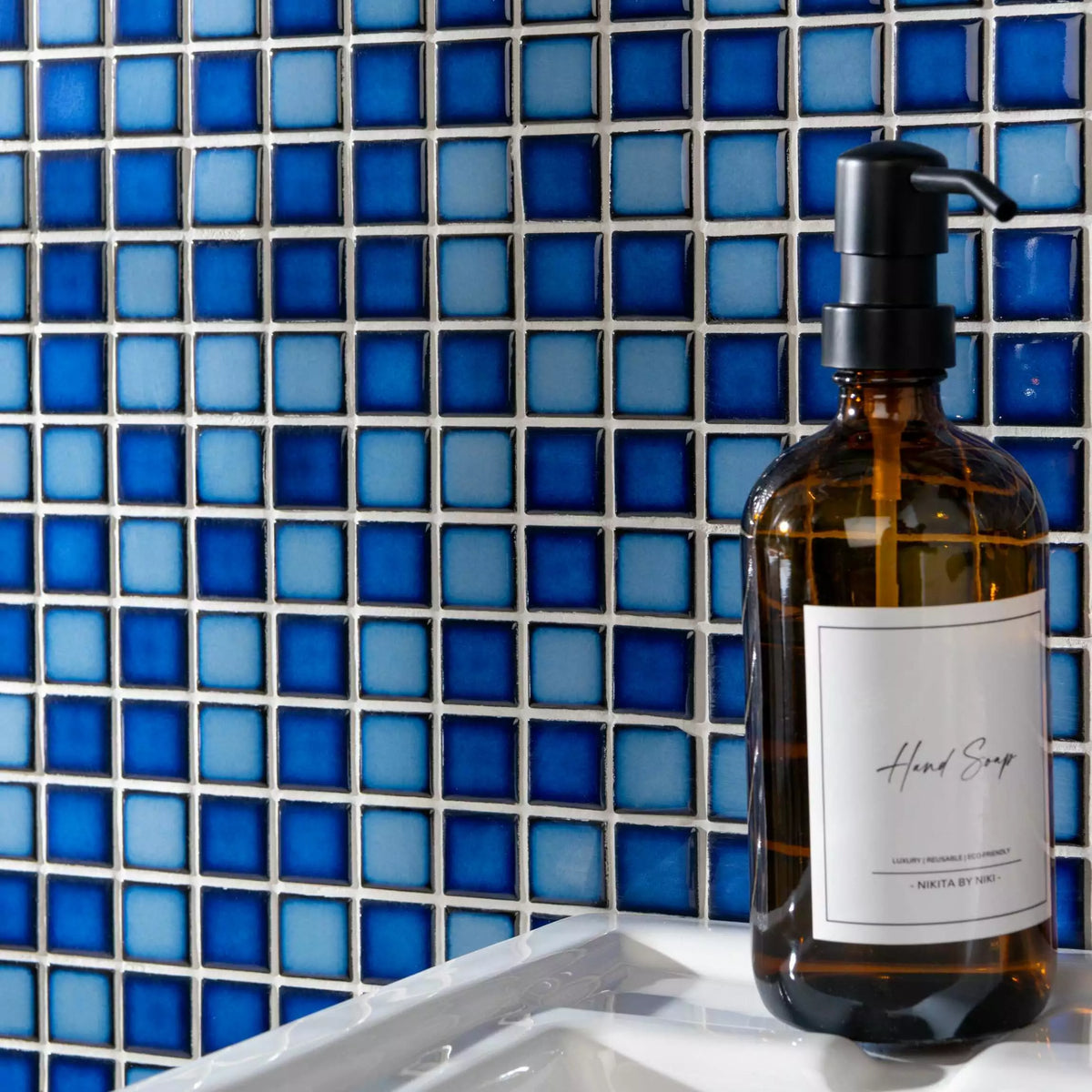 Ocean blue porcelain mosaic tiles for stylish interior walls