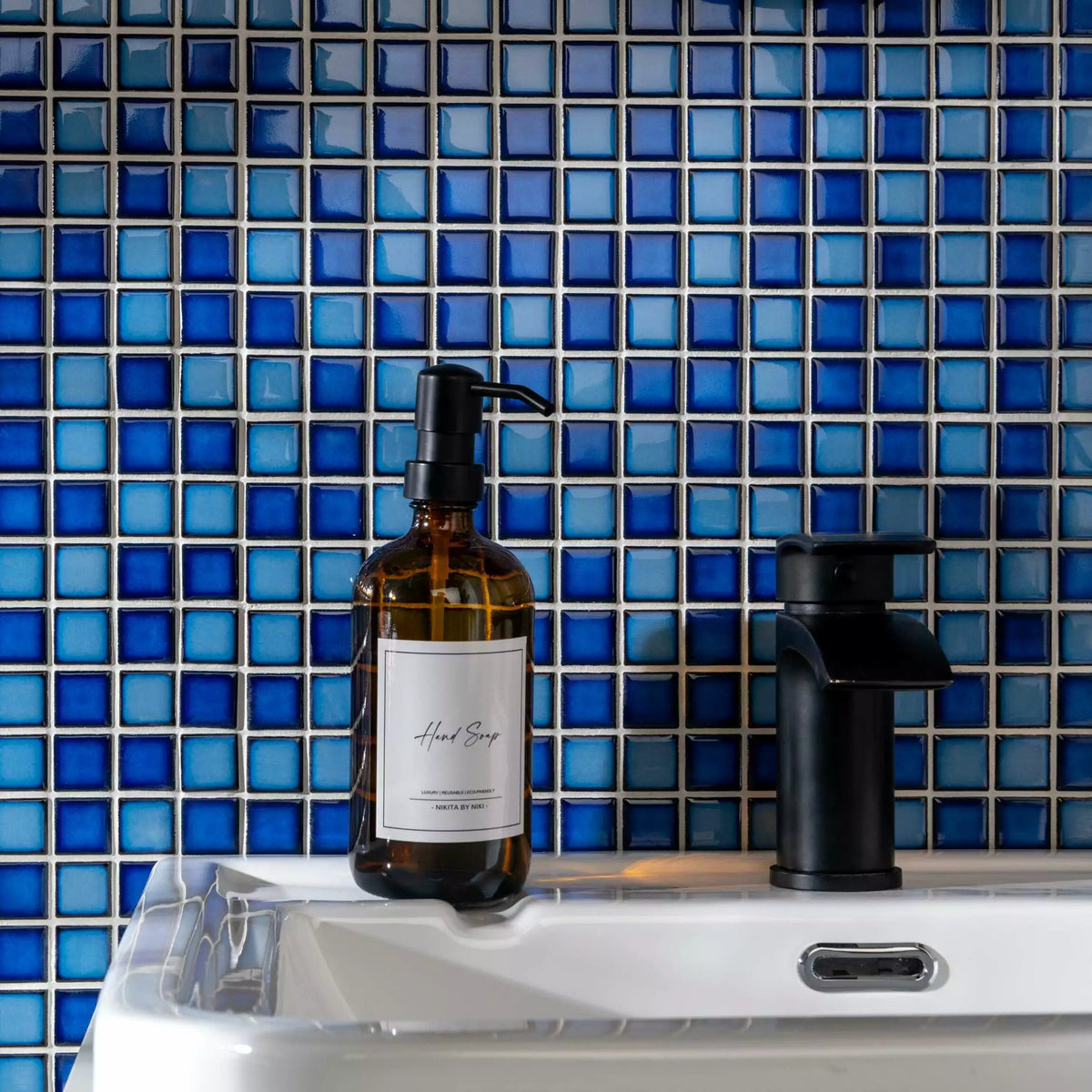 Blue porcelain polished mosaic tiles for interior walls floors