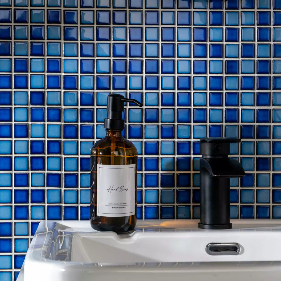 Blue porcelain polished mosaic tiles for interior walls floors