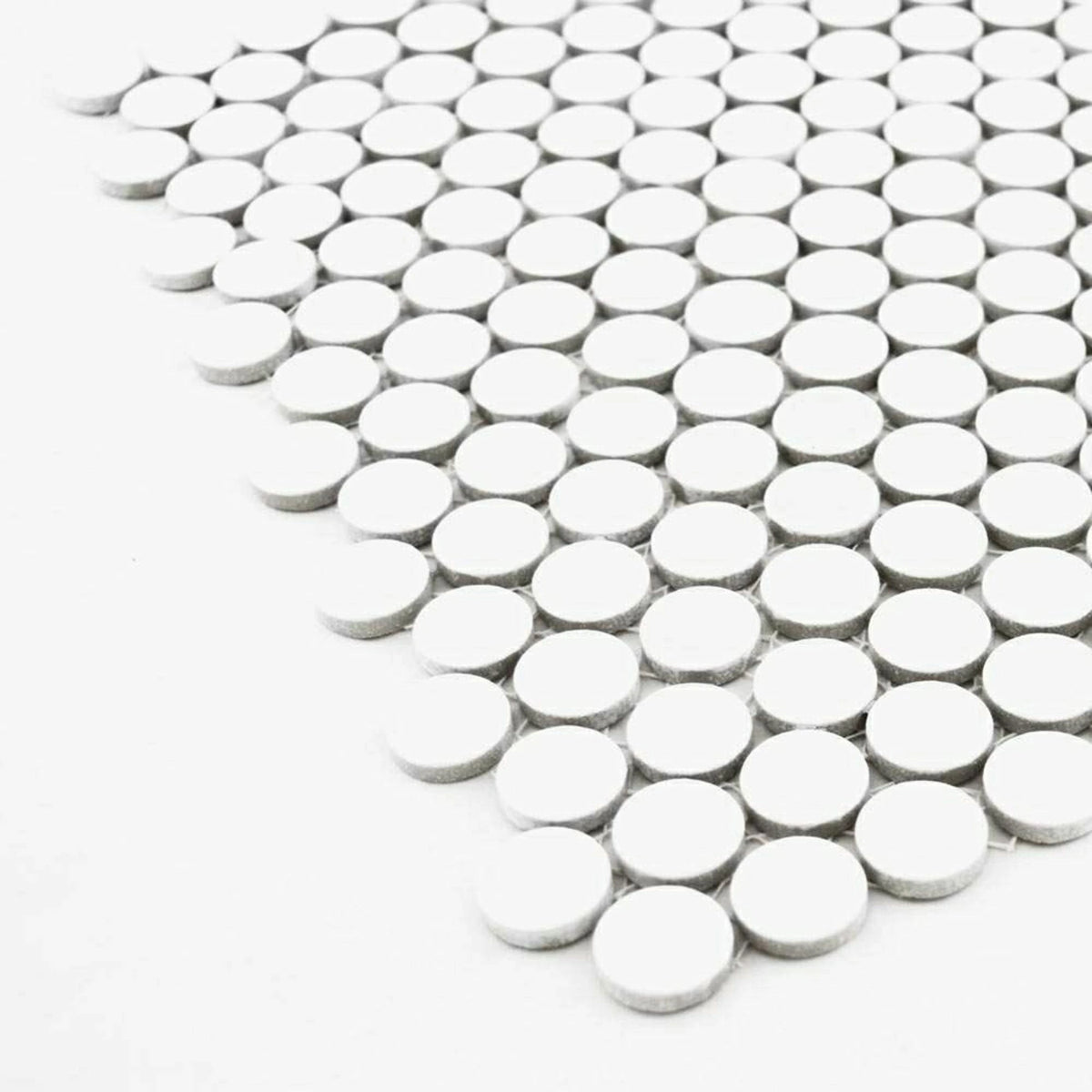 Pixel White polished mosaic tiles with circular pattern design