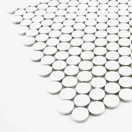 Pixel White polished mosaic tiles with circular pattern design