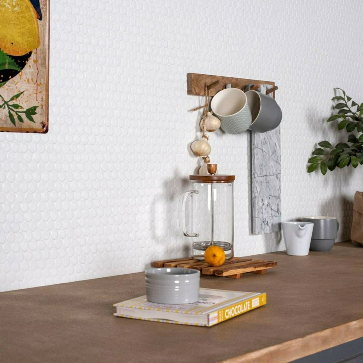 White circular porcelain mosaic tiles for wall and floor