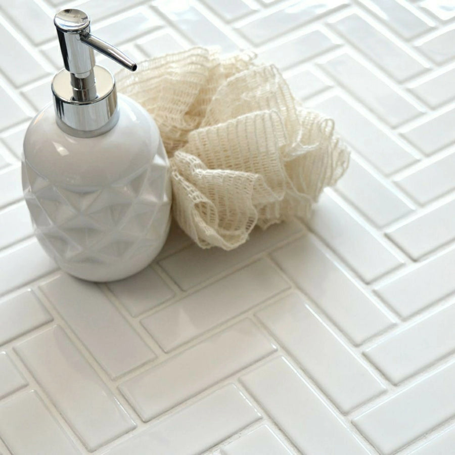 White herringbone porcelain tiles for modern wall floors