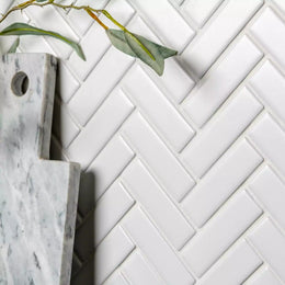Matt white porcelain herringbone wall floor mosaic tiles