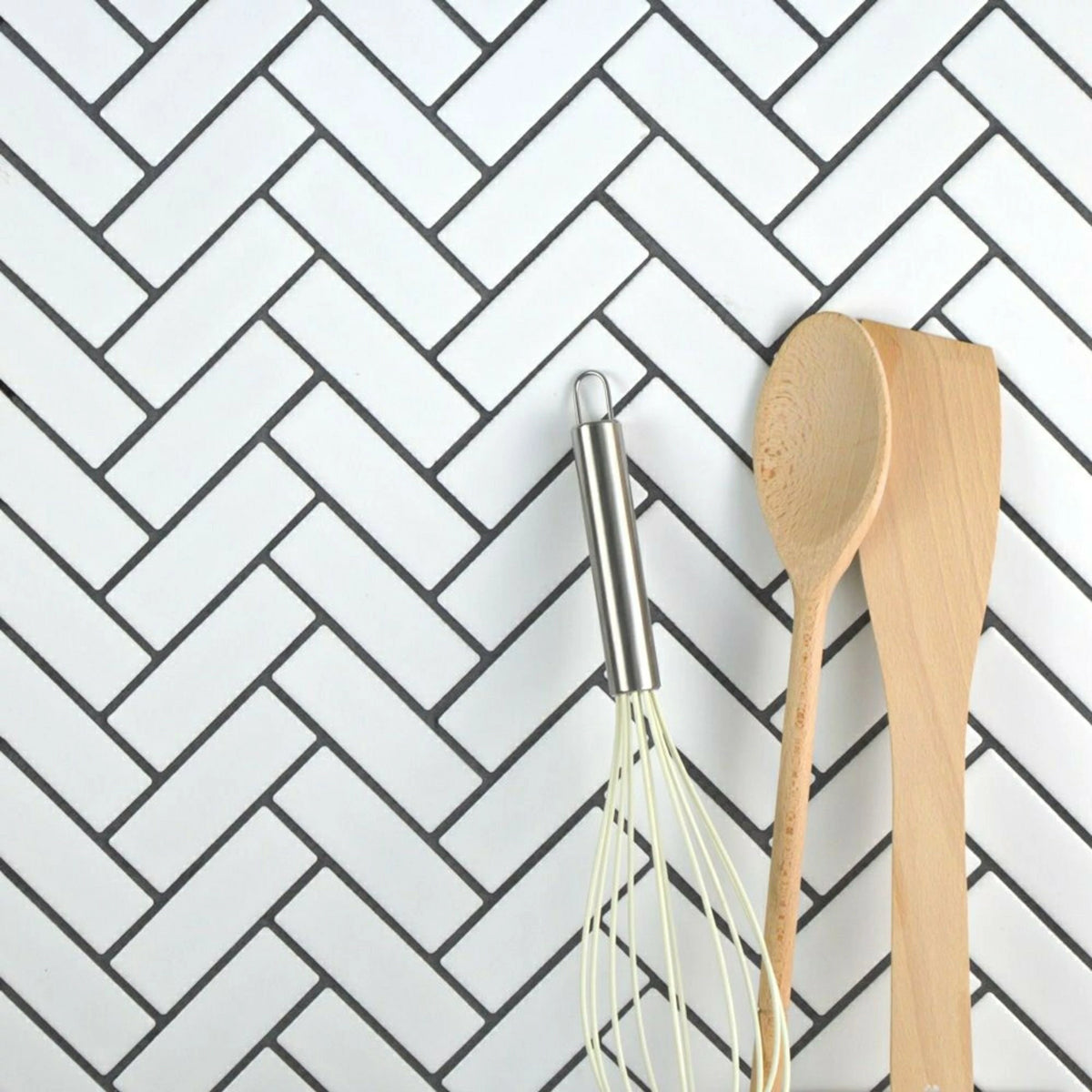 White herringbone porcelain tiles for stylish wall interiors