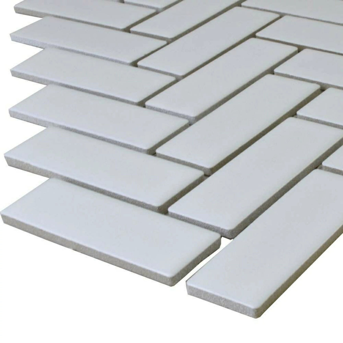 Pixel White mosaic tiles with herringbone pattern design