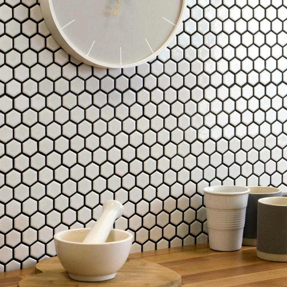 White hexagon porcelain mosaic tiles for wall and floor