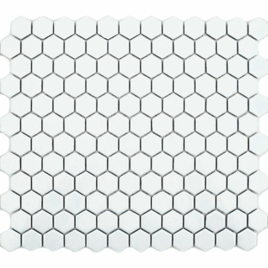 Pixel White Hexagon Gloss porcelain mosaic wall floor tiles