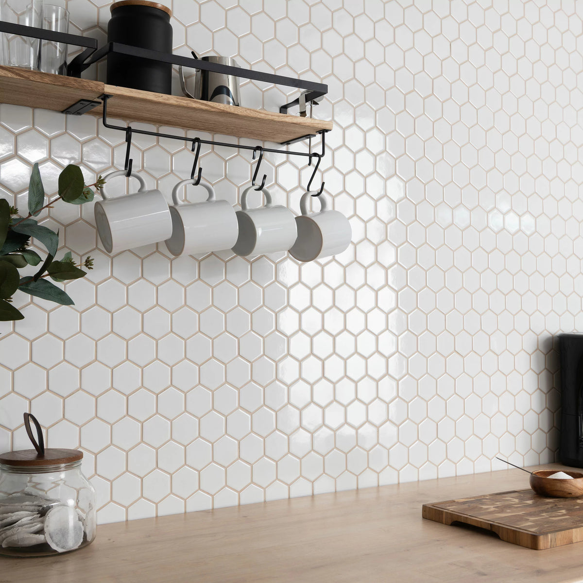 Polished white porcelain hexagon mosaic wall floor tile design