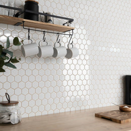 Polished white porcelain hexagon mosaic wall floor tile design
