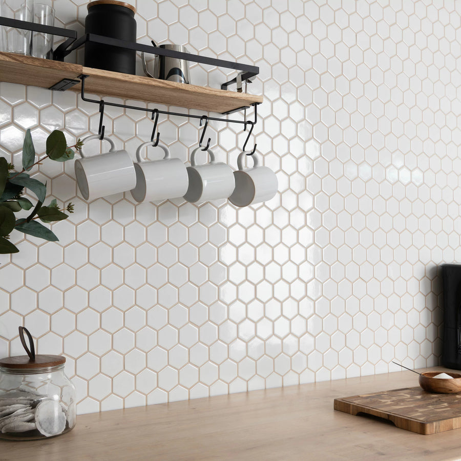 Polished white porcelain hexagon mosaic wall floor tile design
