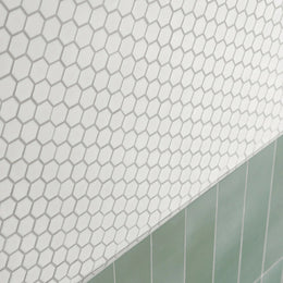 Porcelain hexagon wall and floor tiles with clean white finish