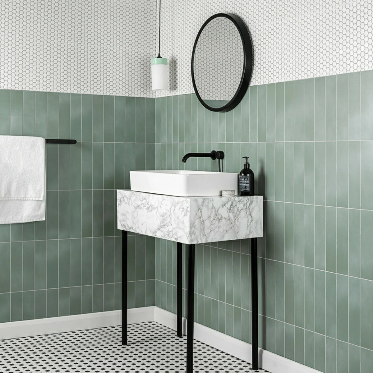 White hexagon mosaic tiles for contemporary wall floor designs