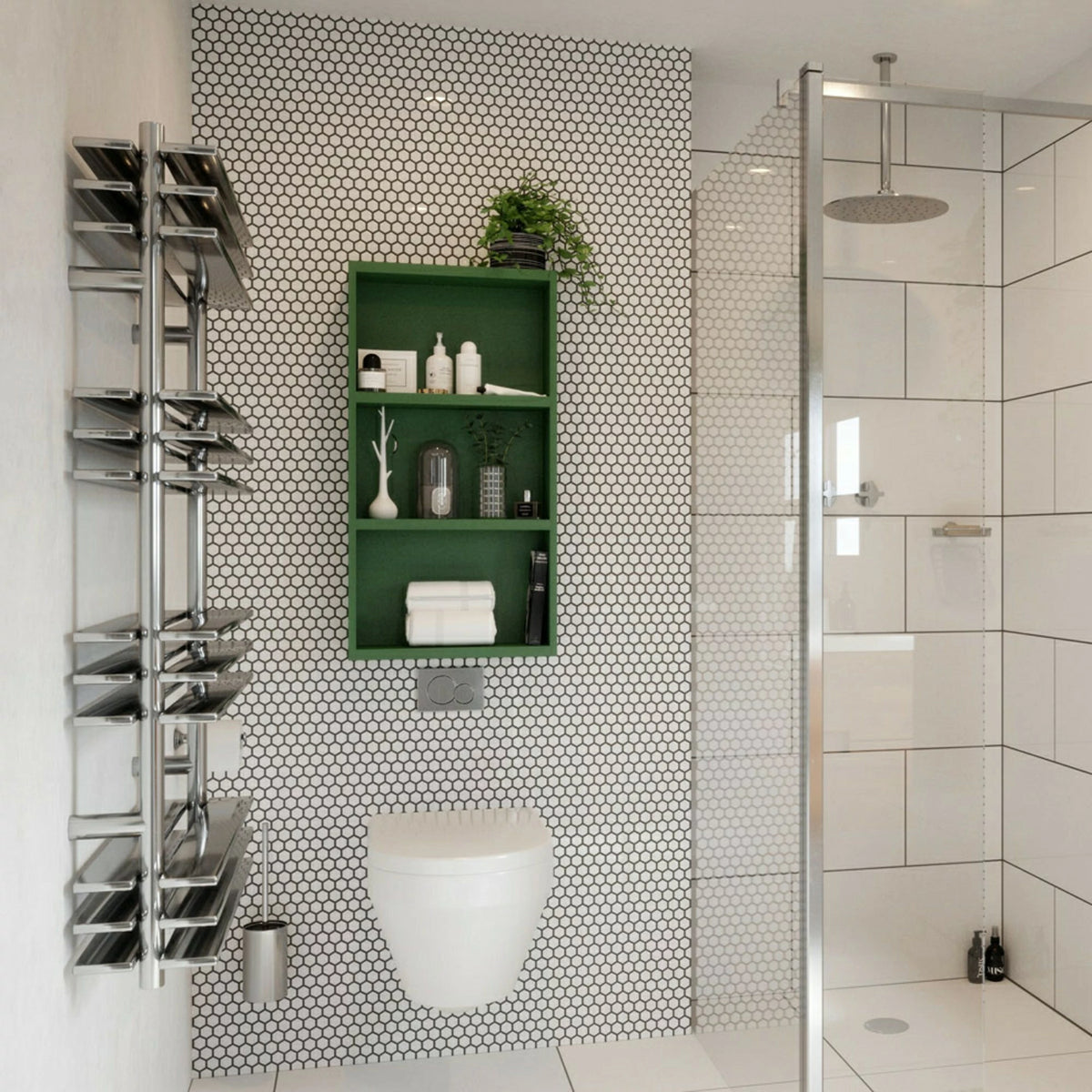 Pixel White Matt porcelain tiles with geometric mosaic pattern