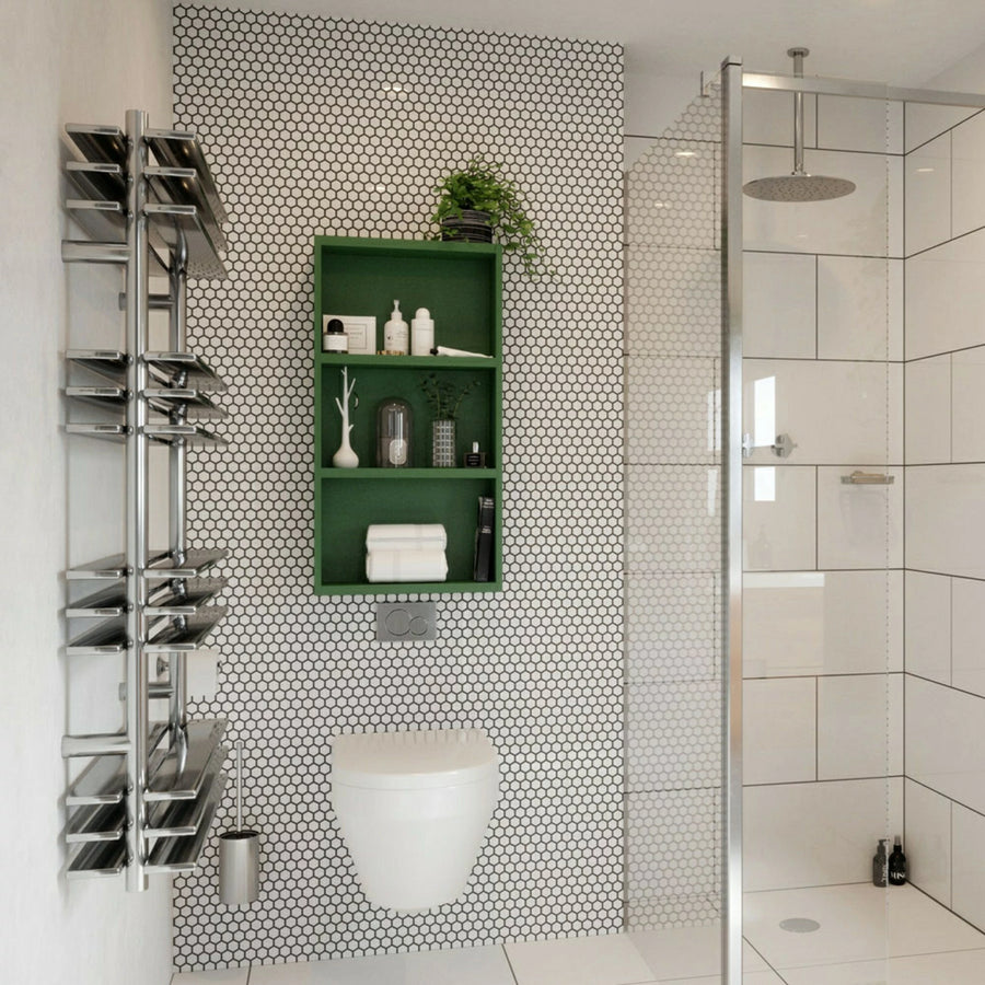 Pixel White Matt porcelain tiles with geometric mosaic pattern