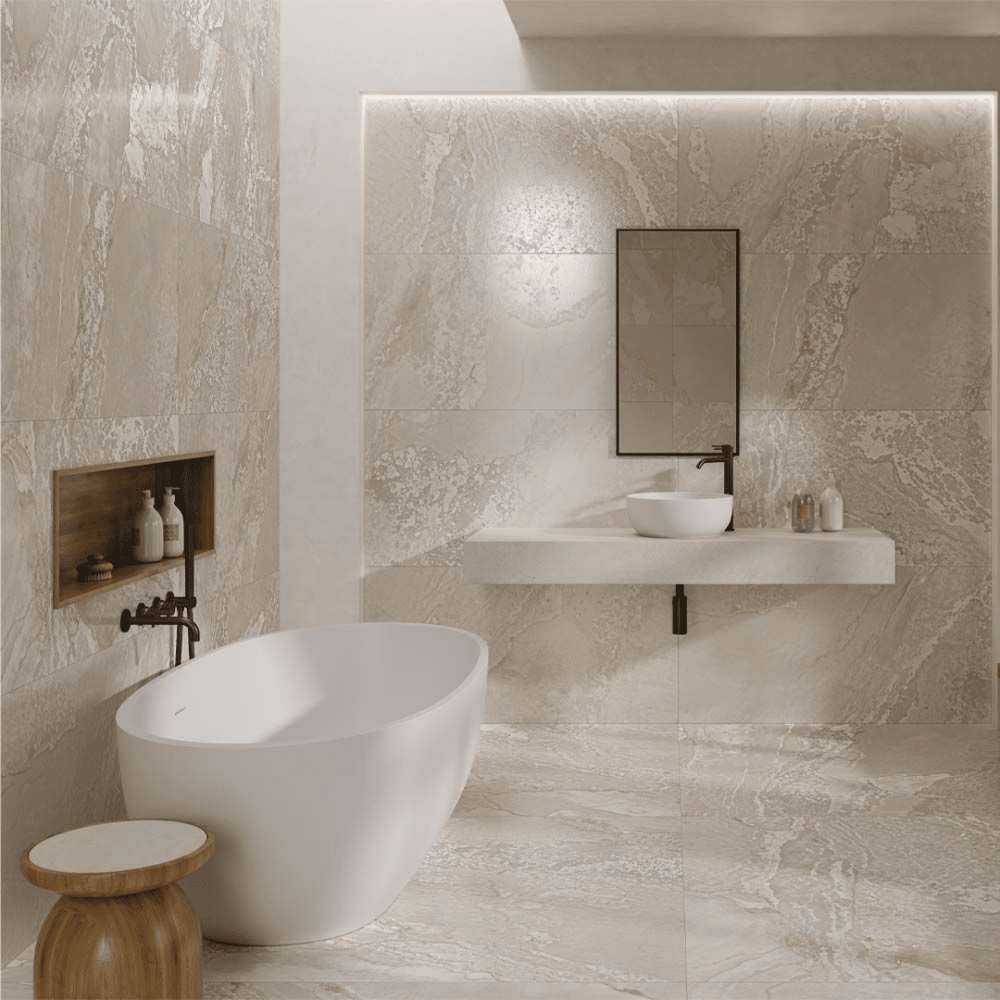 Planet Cream metallic lappato porcelain wall floor tiles
