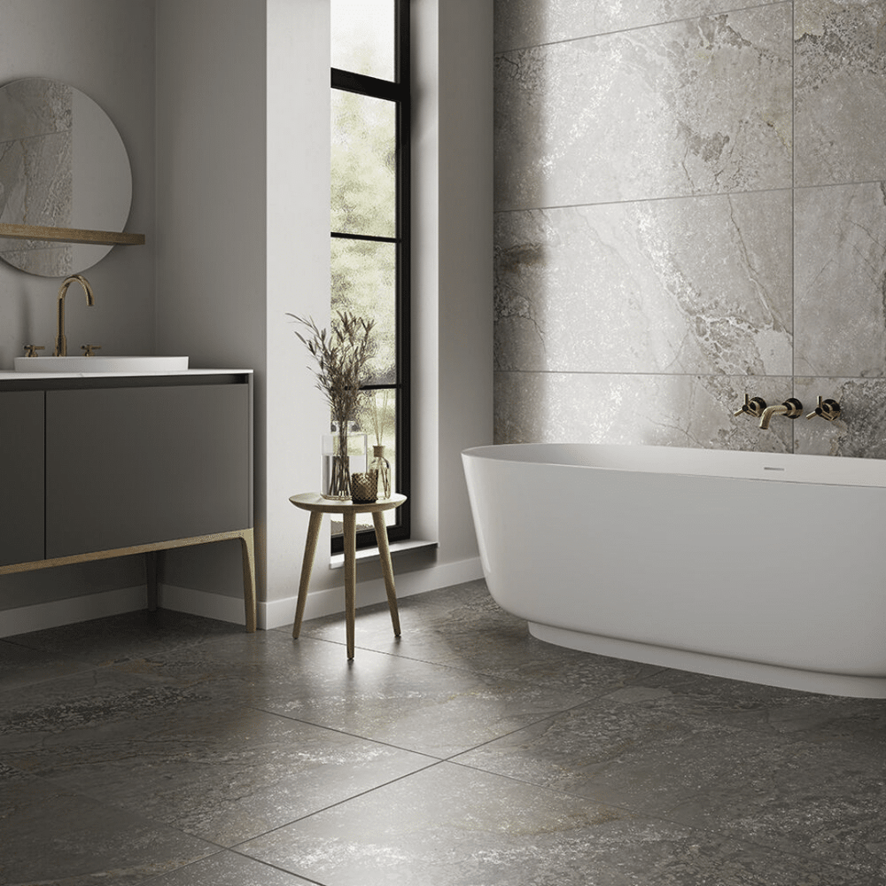 Planet Dark metallic lappato black porcelain wall and floor tiles