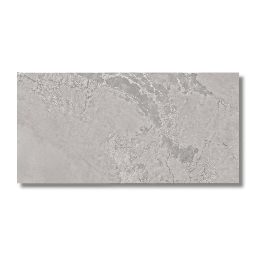 Stylish grey lappato finish porcelain tile bathroom hallway