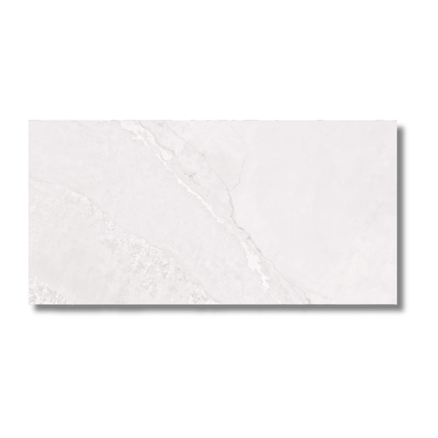 Metallic look porcelain tile in white lappato finish