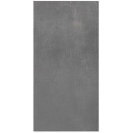 Porcelain tile with coal grey concrete design and a smooth matt finish.