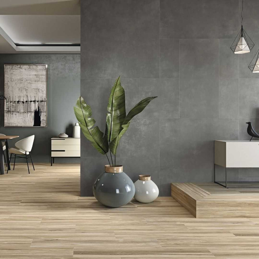 Quayside Coal Grey 600x1200 Matt Concrete Effect Porcelain Tile - Render