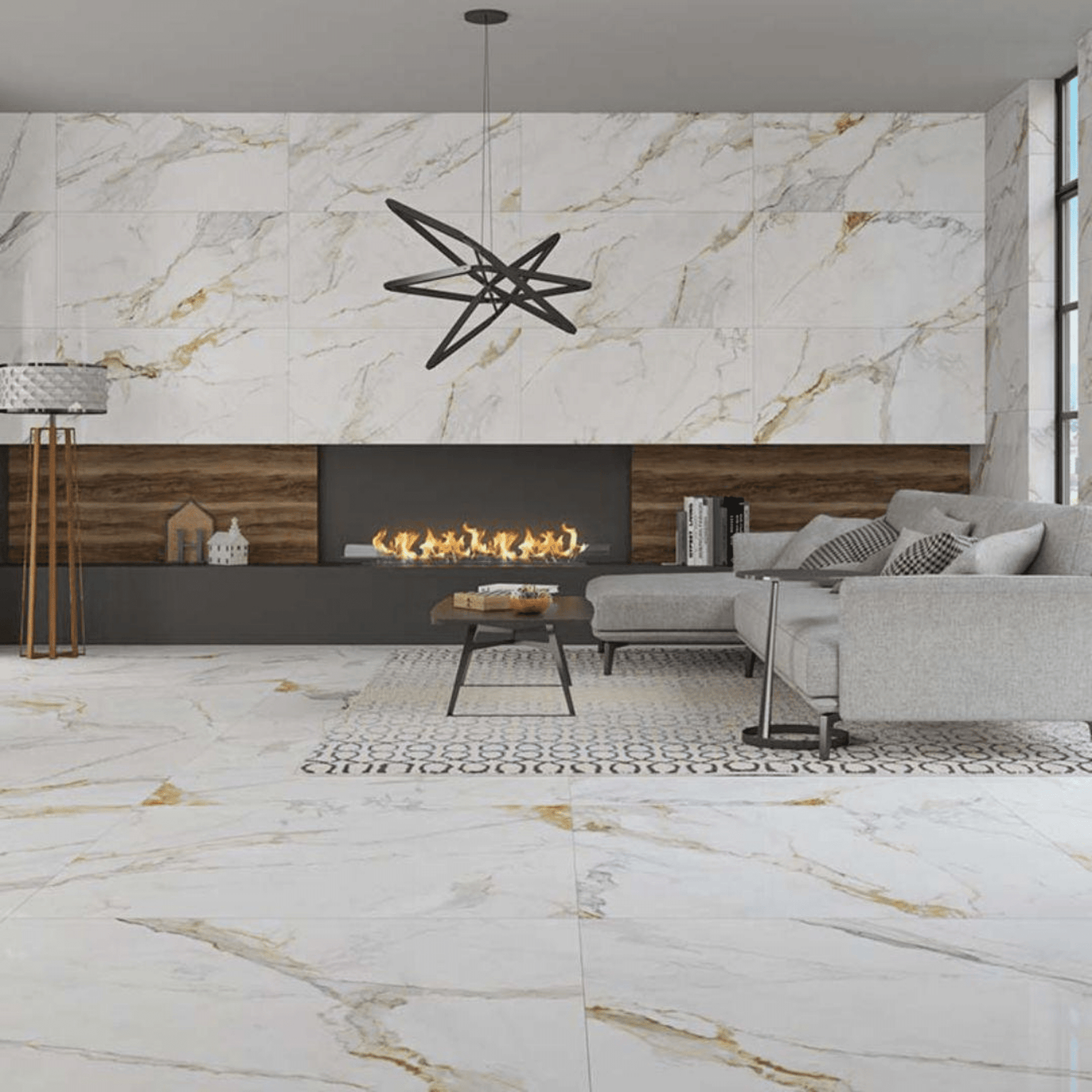 Luxury porcelain floor tile white gold