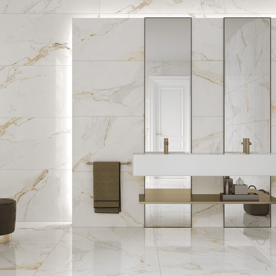 Satin marble look porcelain tile