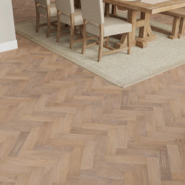 Foxdale Grey Oak Herringbone Flooring in a room setting