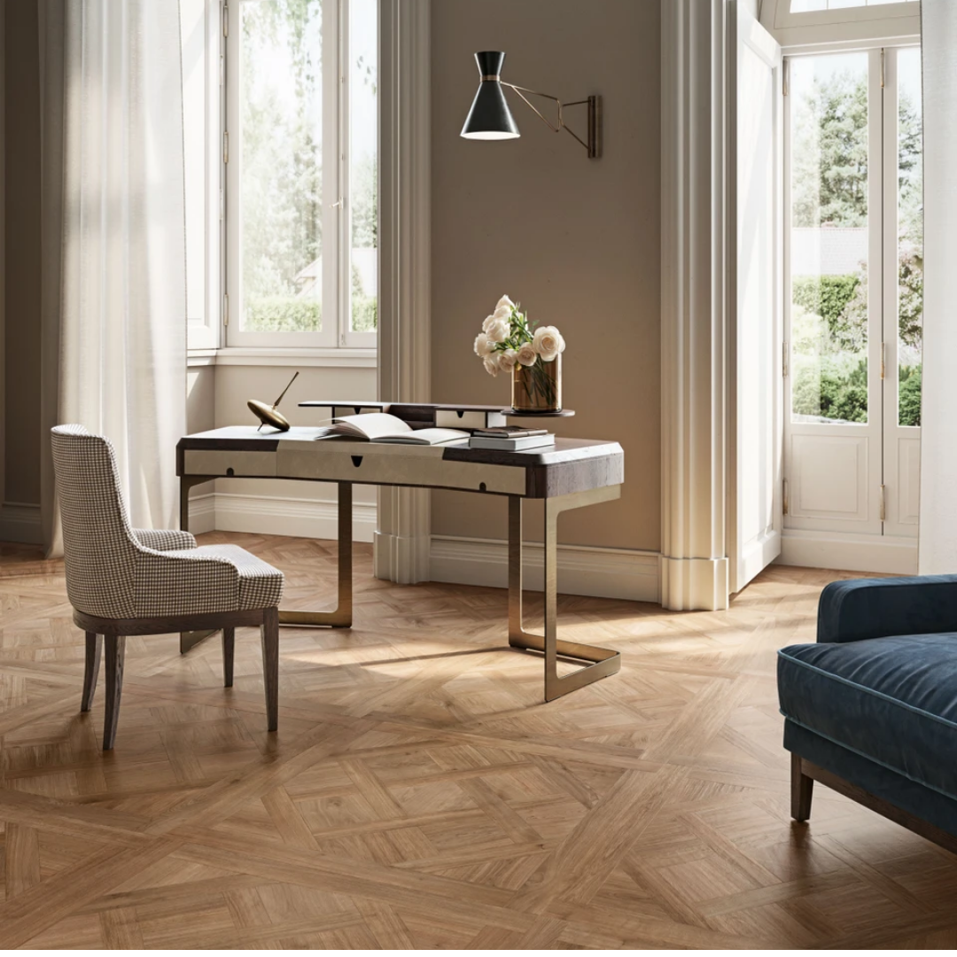 Hallway wall and floor with porcelain wood effect tiles