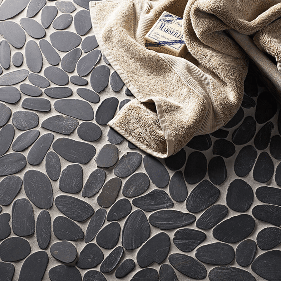 Natural pebble finish stone mosaic tiles in black