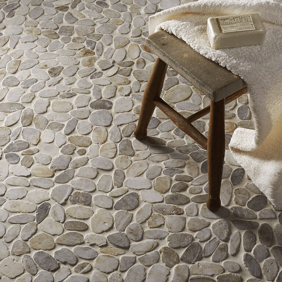 Riverstone white pebble mosaic tiles for wall and floor