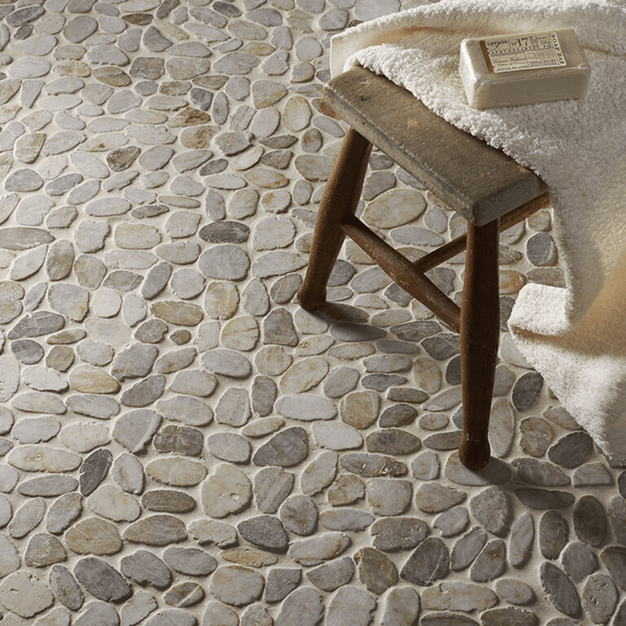 Riverstone white pebble mosaic tiles for wall and floor