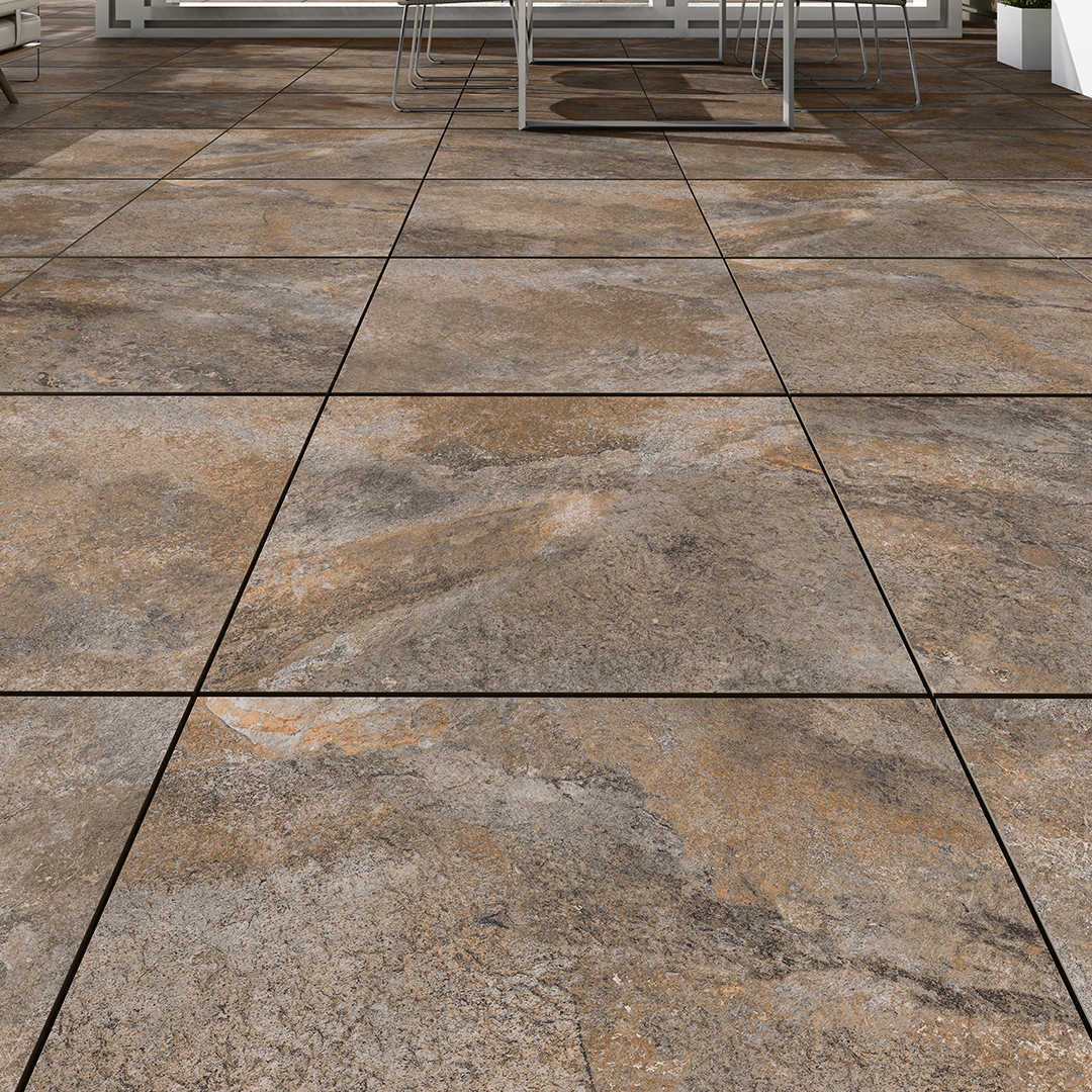 Rocky Bruno Brown 600x600 Rough Matt Outdoor Tile - Render 2