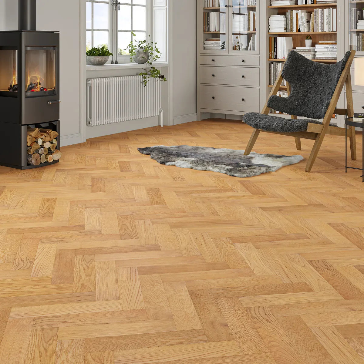Penrose Golden Oak Herringbone Flooring in a room setting