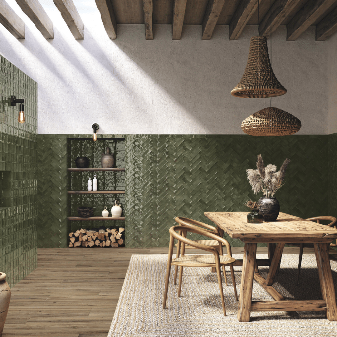 Elegant Savonia Green glossy ceramic decorative tiles