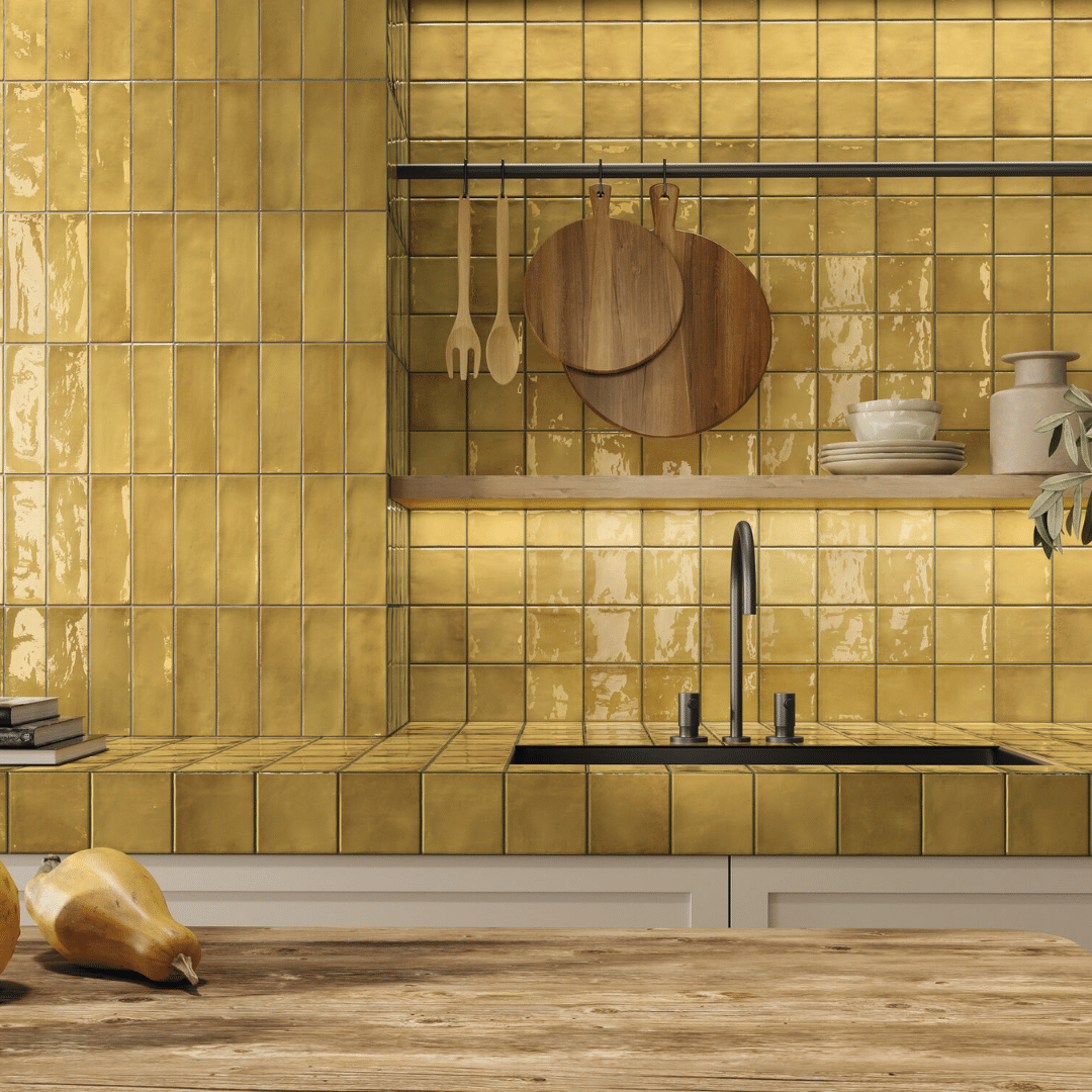 Glossy ceramic Savonia Honey decorative yellow wall tiles