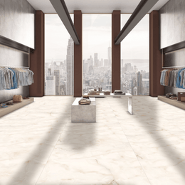 Golden onyx-inspired porcelain flooring