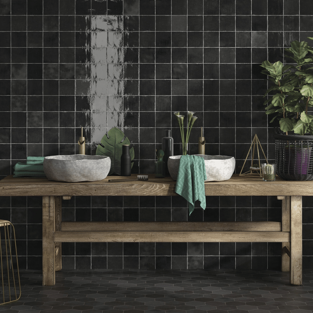 Elegant Suque Black glossy ceramic decorative wall tiles