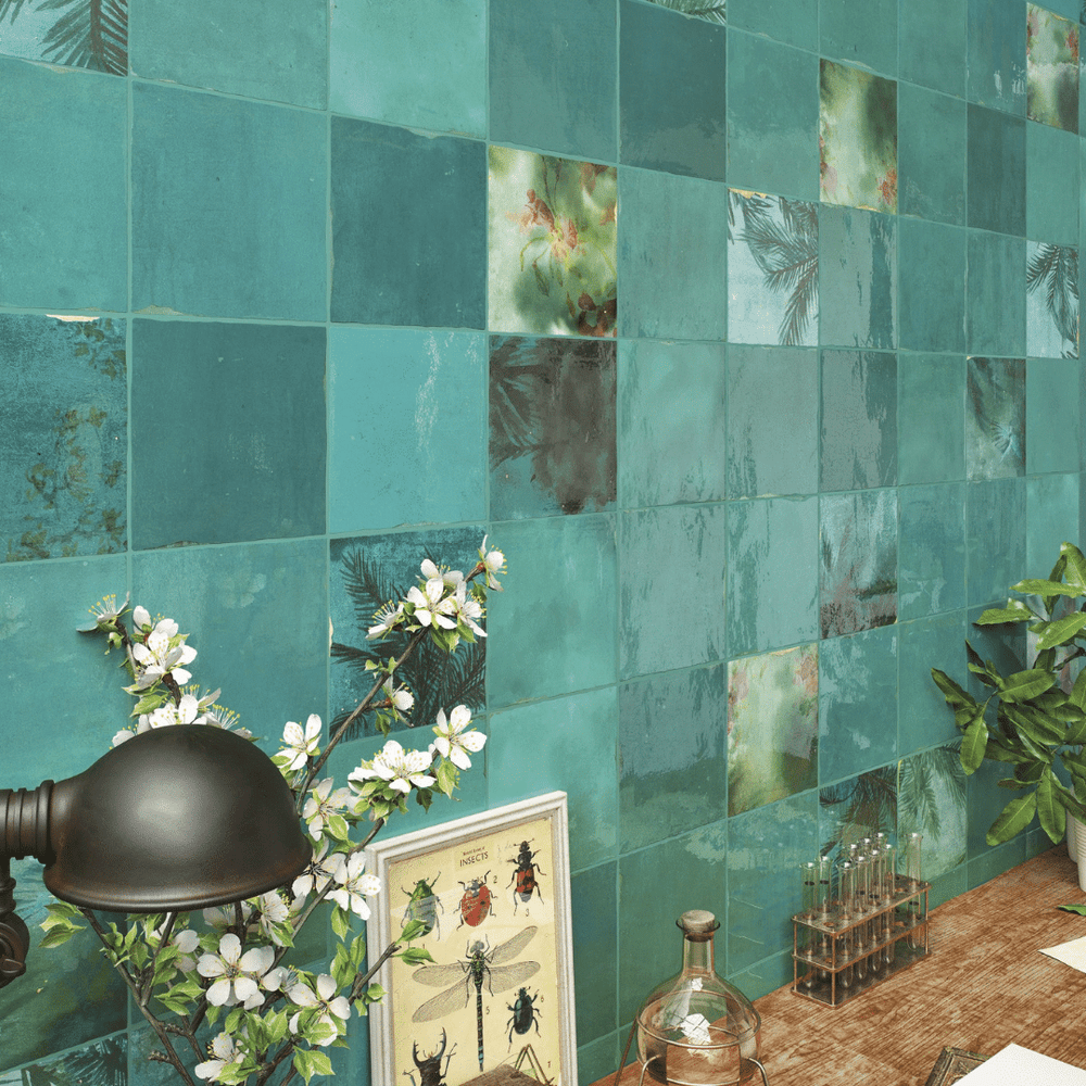Stylish Souk Turquesa glossy turquoise ceramic wall tiles