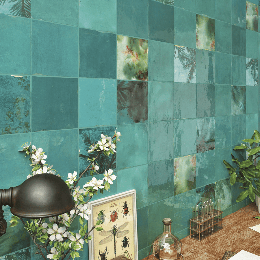 Stylish Suque Turquesa glossy turquoise ceramic wall tiles
