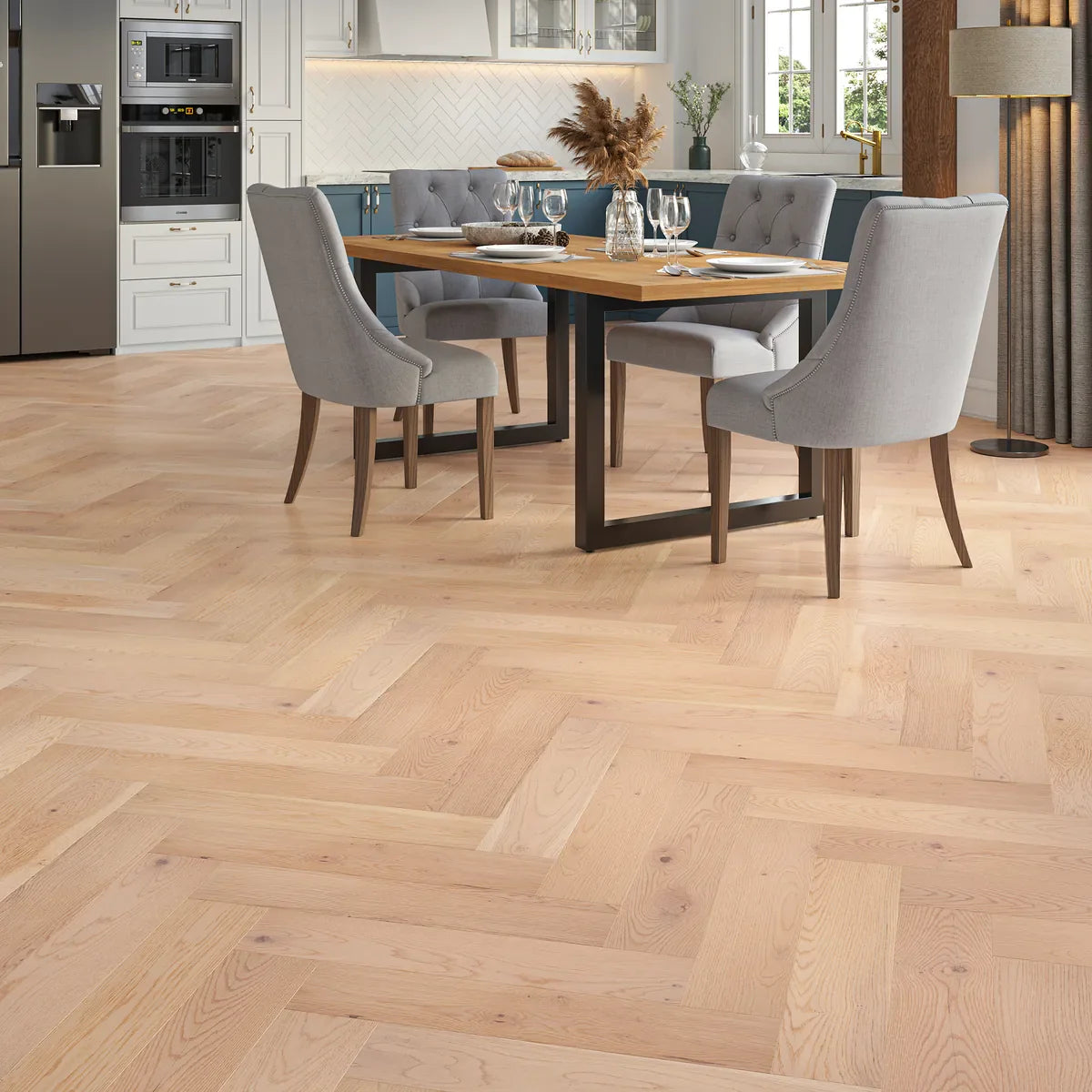Redmire Natural Oak Herringbone Flooring in a room setting