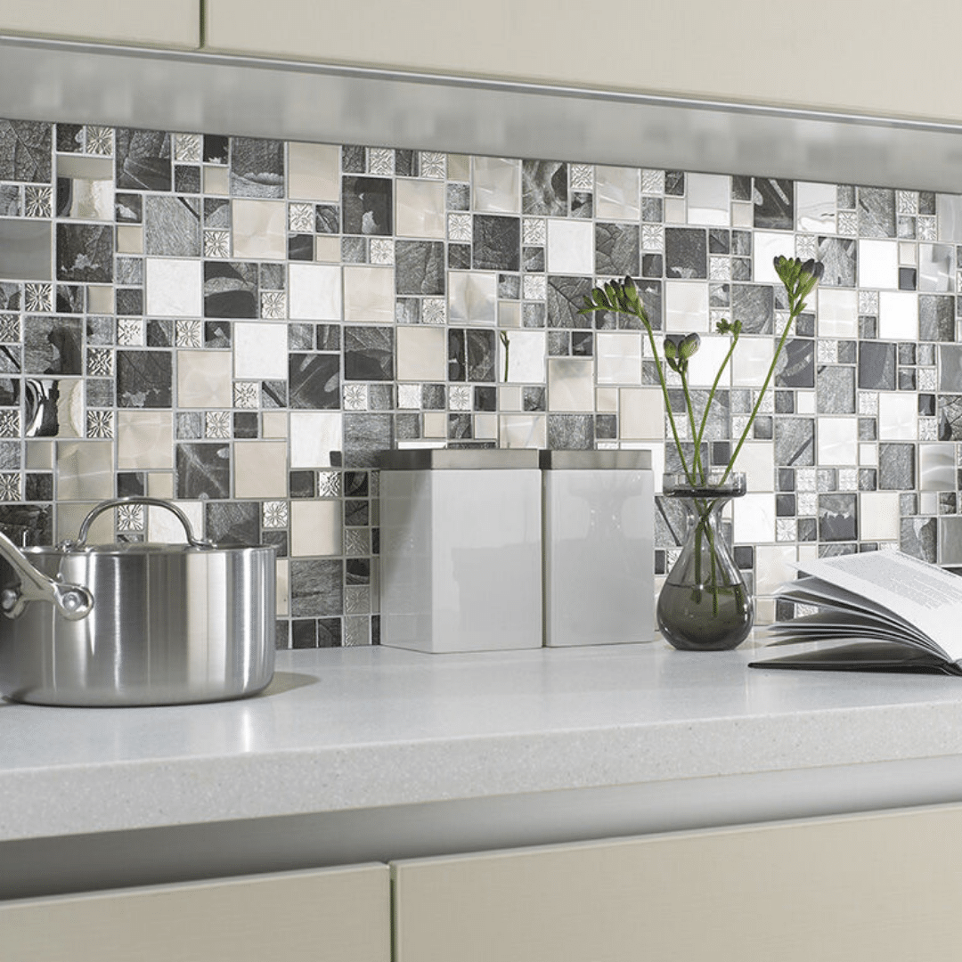 Saturn Silver gloss glass metal mosaic wall modular tiles