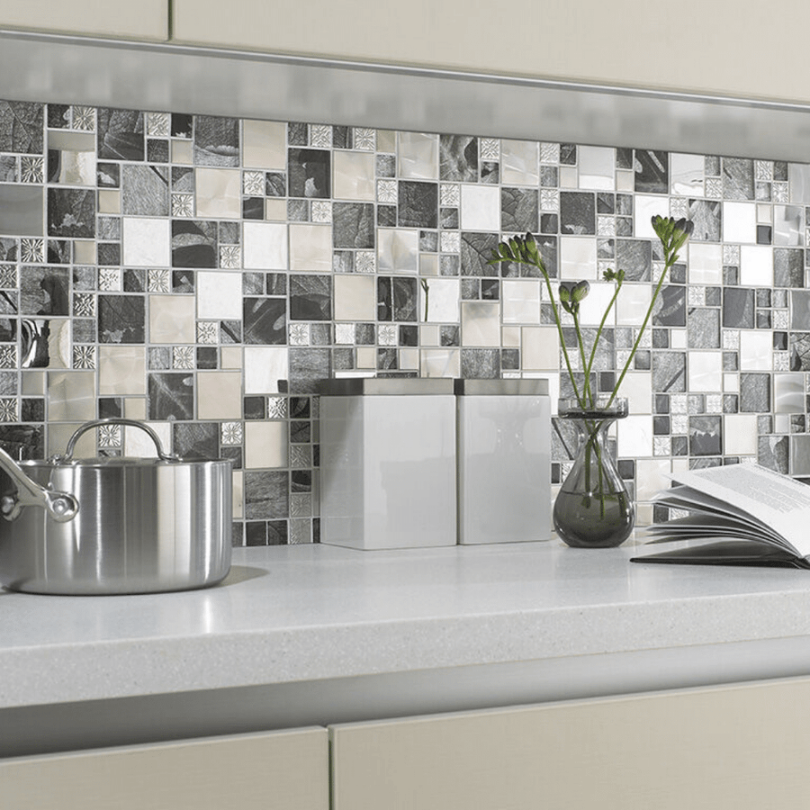 Saturn Silver gloss glass metal mosaic wall modular tiles