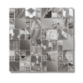 Silver modular mosaic tiles with mixed glass and metal