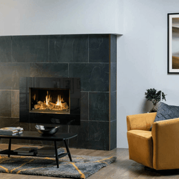 Brown porcelain tiles offering warm natural wood styling