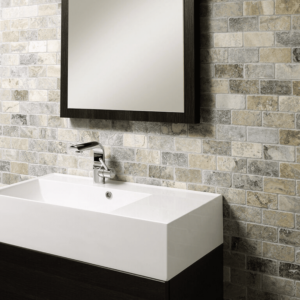 Silver grey travertine brick mosaic tile for kitchen and bathroom walls