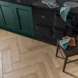 Brown porcelain wood effect tiles featuring oak texture